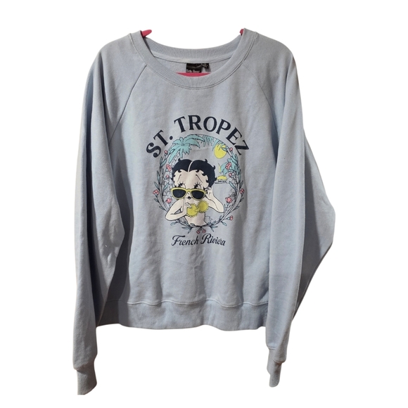 Betty Boop St. Tropez French Riviera Blue Long Sleeve Pulloever Swearshirt Nwt - Picture 2 of 4